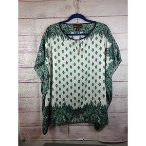 Dana Buchman Green/White/Black Batwing Paisley Print, Kaftan Top, Size M